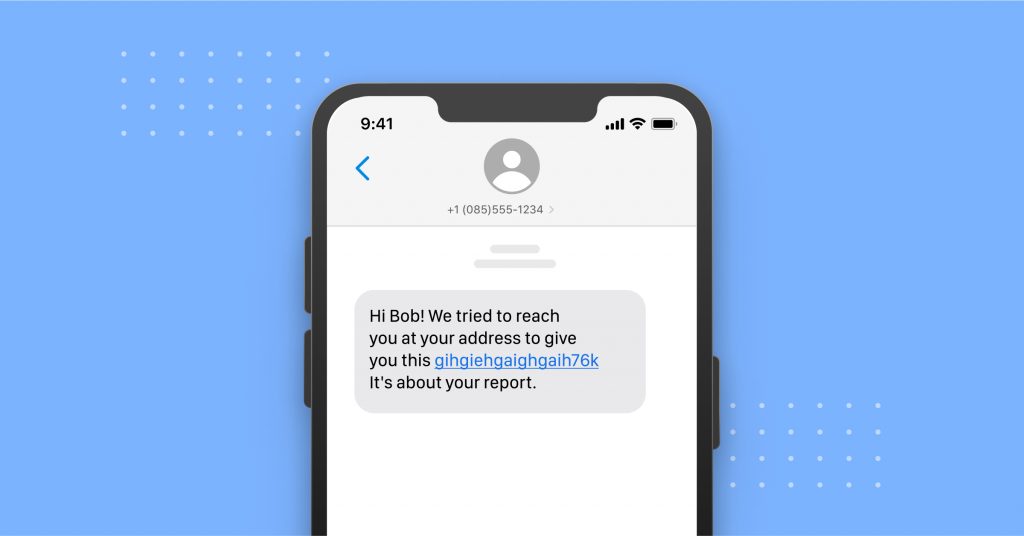 Example of fake text messages with a suspicious link