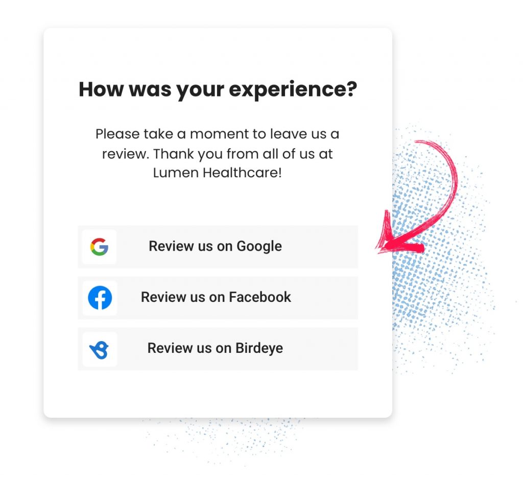 Red arrow indicates review us on Google
