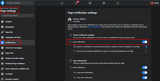 Allow notification for Facebook reviews example