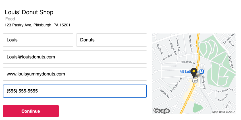 Create Your Listing window for Yellow Pages free online listing.
