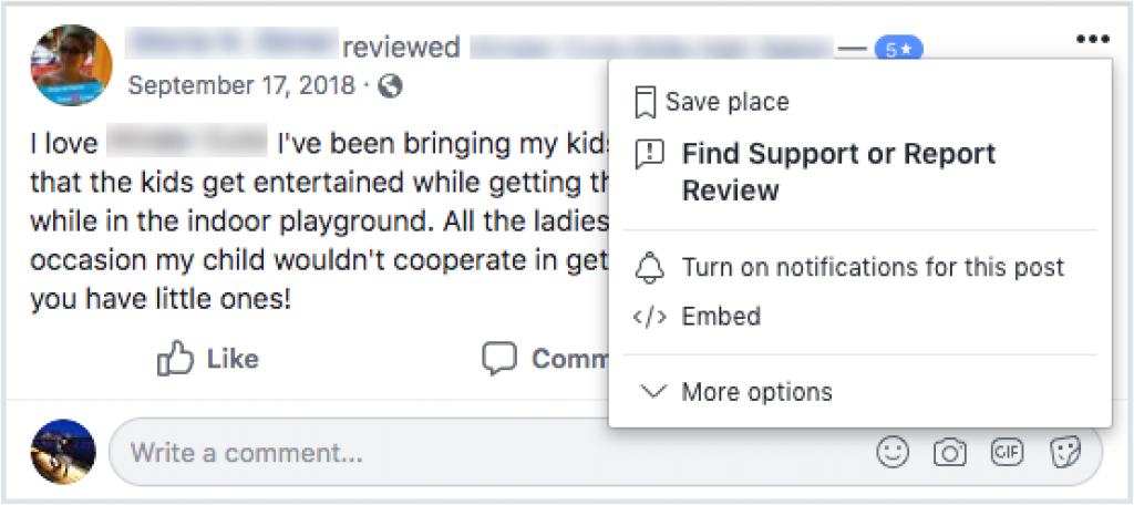 How to report Facebook reviews example