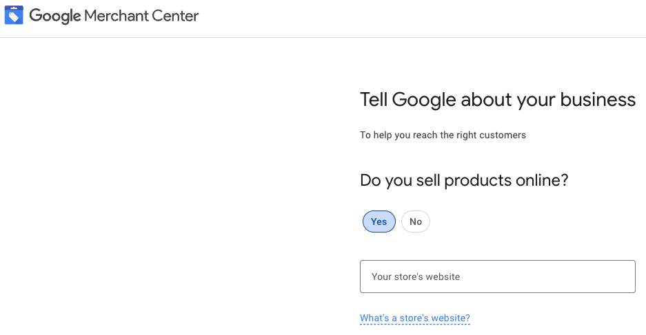 Enter store website page on Google Merchant Center