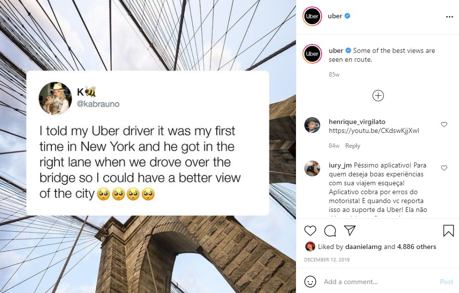 Uber user generated content on Instagram