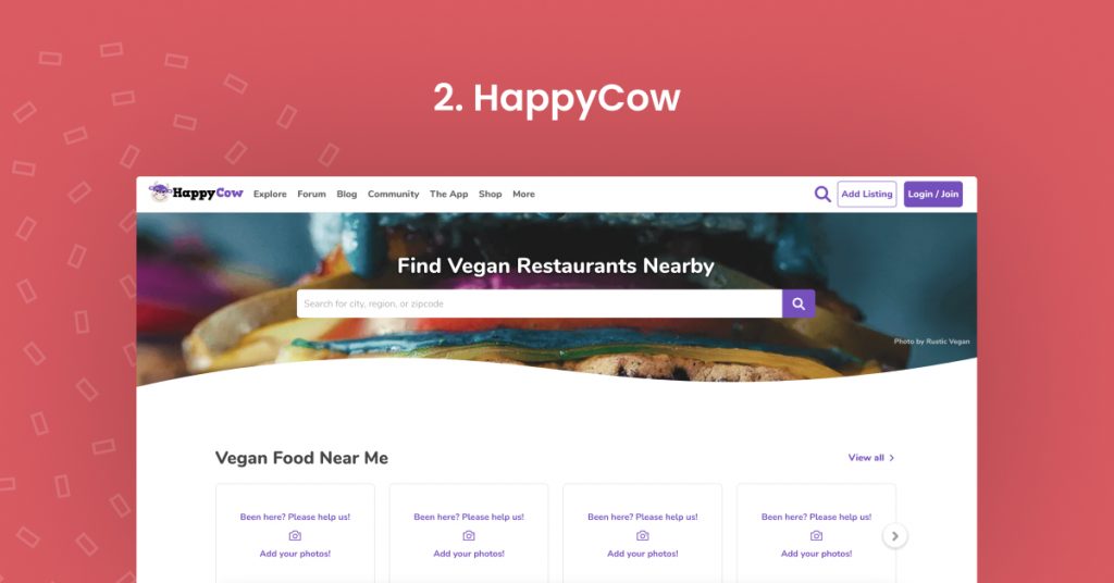 HappyCow home screen