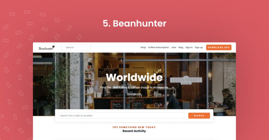 Home screen for Beanhunter.com